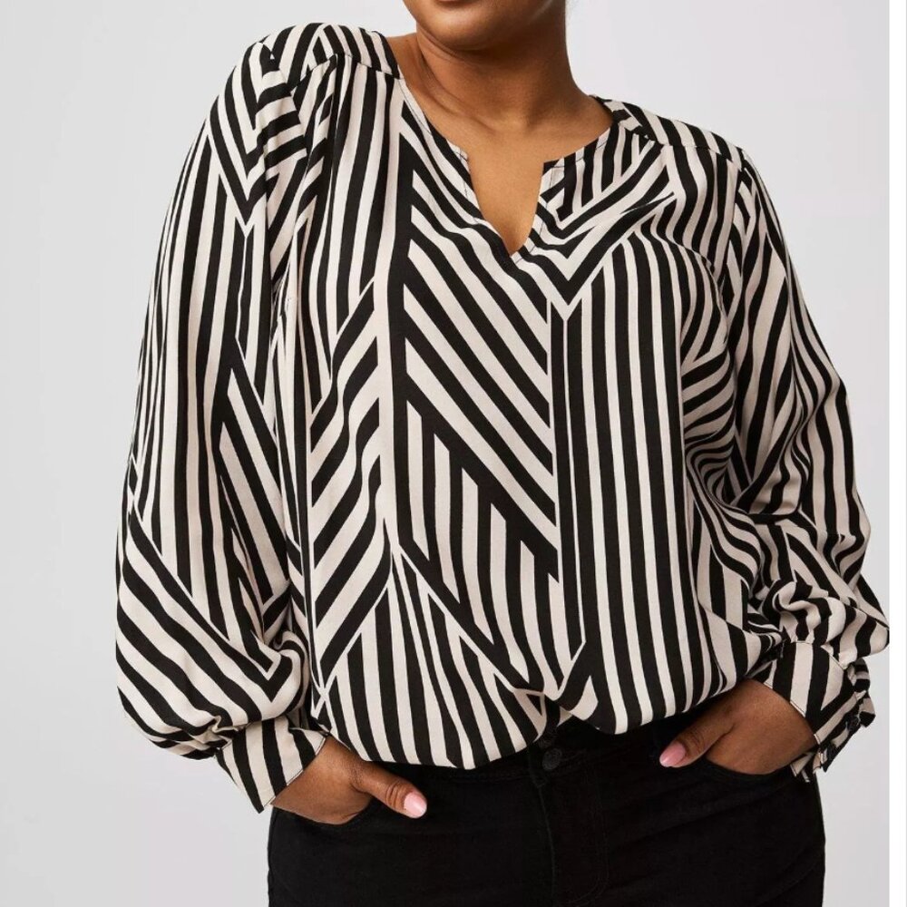 Torrid Black and White Striped Blouse
